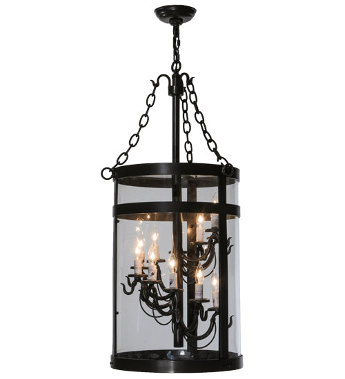 Meyda Lighting Cilindro 15" 11-Light LED Timeless Bronze Espiral Pendant Light With Clear Crystal Idalight Shade