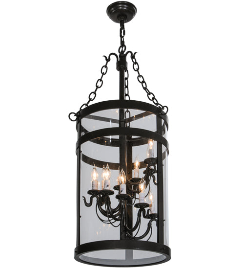 Meyda Lighting Cilindro 15" 11-Light LED Timeless Bronze Espiral Pendant Light With Clear Crystal Idalight Shade