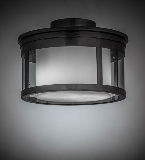 Meyda Lighting Cilindro 15" 2-Light Silver Steel Campbell Flush Mount Light With Statuario Idalight & Clear Shade Glass