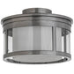 Meyda Lighting Cilindro 15" 2-Light Silver Steel Campbell Flush Mount Light With Statuario Idalight & Clear Shade Glass