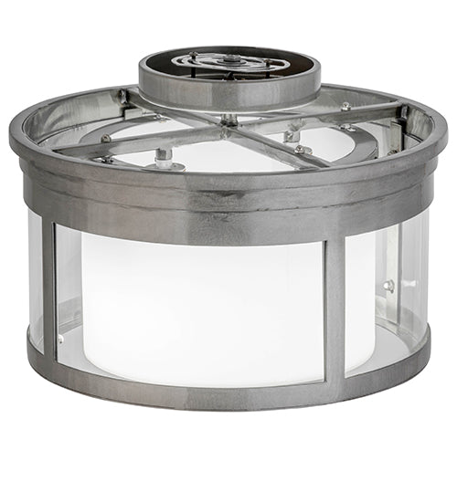 Meyda Lighting Cilindro 15" 2-Light Silver Steel Campbell Flush Mount Light With Statuario Idalight & Clear Shade Glass