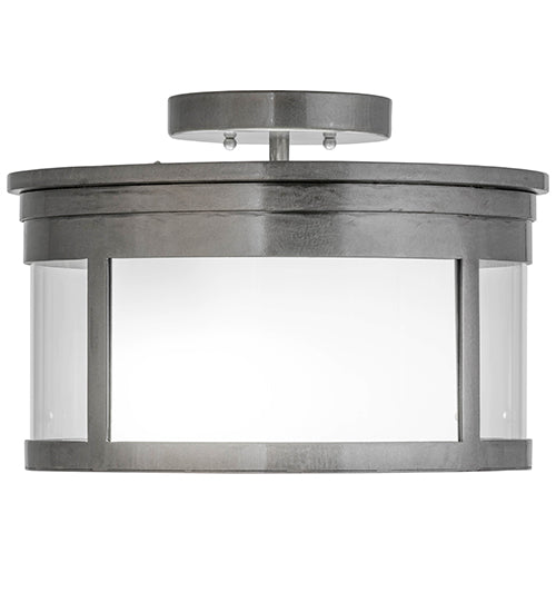 Meyda Lighting Cilindro 15" 2-Light Silver Steel Campbell Flush Mount Light With Statuario Idalight & Clear Shade Glass