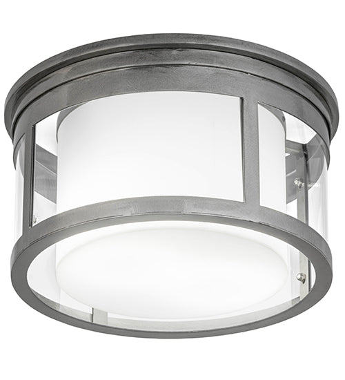 Meyda Lighting Cilindro 15" 2-Light Silver Steel Campbell Flush Mount Light With Statuario Idalight & Clear Shade Glass