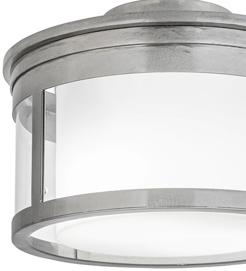 Meyda Lighting Cilindro 15" 2-Light Silver Steel Campbell Flush Mount Light With Statuario Idalight & Clear Shade Glass
