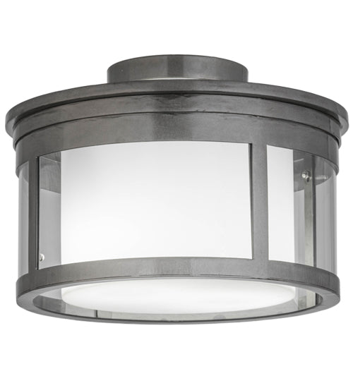 Meyda Lighting Cilindro 15" 2-Light Silver Steel Campbell Flush Mount Light With Statuario Idalight & Clear Shade Glass