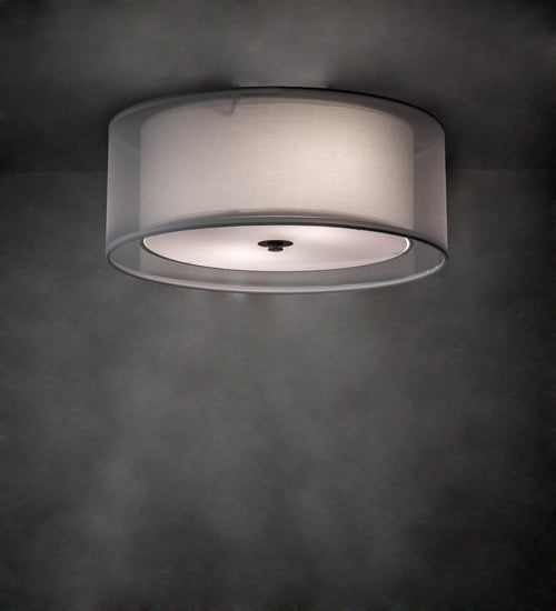 Meyda Lighting Cilindro 15" 3-Light Oil Rubbed Bronze Flush Mount Light With White Statuario Idalight & Textrene Shade