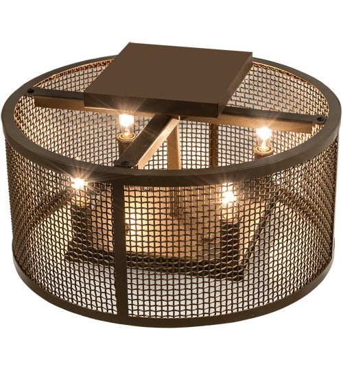 Meyda Lighting Cilindro 15" 4-Light Brown Metallic Rame Flush Mount Light
