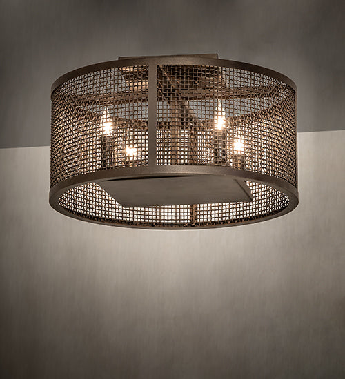 Meyda Lighting Cilindro 15" 4-Light Tyler Bronze Rame Flushmount