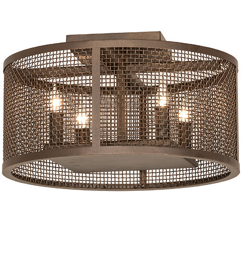 Meyda Lighting Cilindro 15" 4-Light Tyler Bronze Rame Flushmount