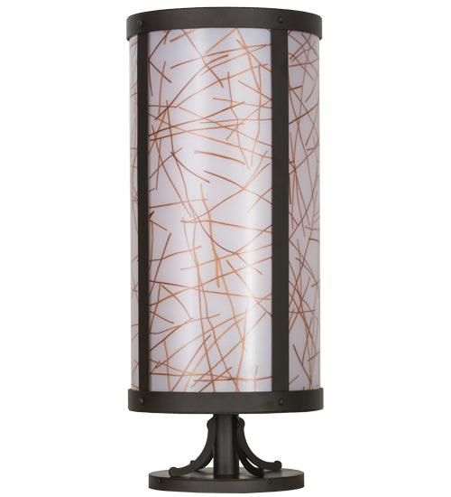 Meyda Lighting Cilindro 15" Oil Rubbed Bronze Veritas Outdoor Pier Mount Light With White & Orange Patterns Shade Glass