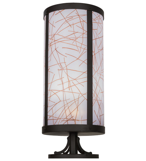 Meyda Lighting Cilindro 15" Oil Rubbed Bronze Veritas Outdoor Pier Mount Light With White & Orange Patterns Shade Glass