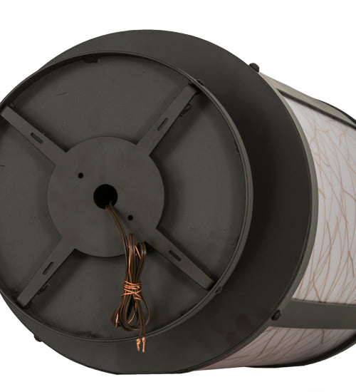 Meyda Lighting Cilindro 15" Oil Rubbed Bronze Veritas Outdoor Pier Mount Light With White & Orange Patterns Shade Glass