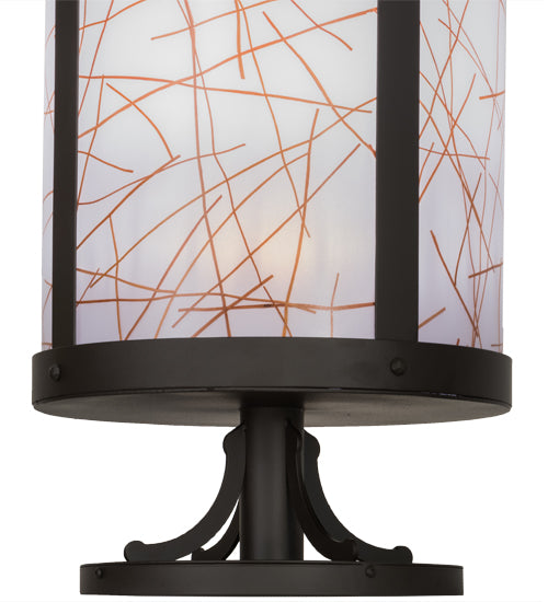 Meyda Lighting Cilindro 15" Oil Rubbed Bronze Veritas Outdoor Pier Mount Light With White & Orange Patterns Shade Glass
