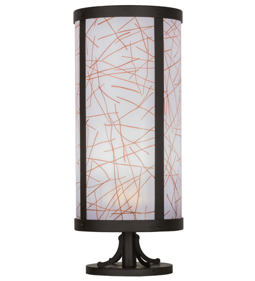 Meyda Lighting Cilindro 15" Oil Rubbed Bronze Veritas Outdoor Pier Mount Light With White & Orange Patterns Shade Glass