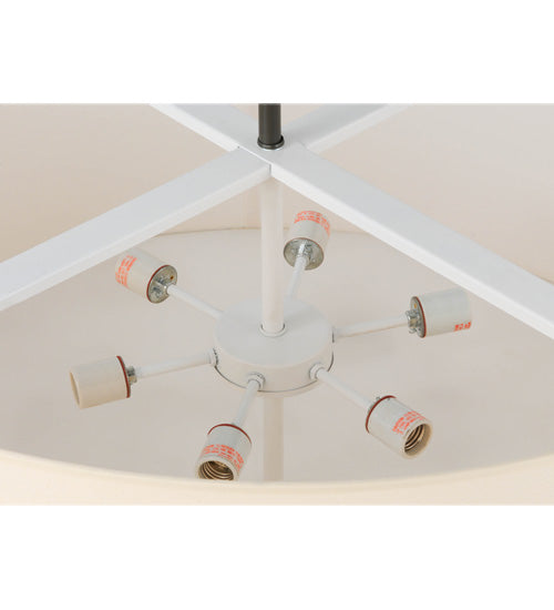 Meyda Lighting Cilindro 158439 36" 6-Light Timeless Bronze Pendant Light With Natural Textrene & Statuario Idalight Shade