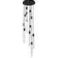 Meyda Lighting Cilindro 16" 12-Light Solar Black Cascading Pendant Light With Clear Shade Glass