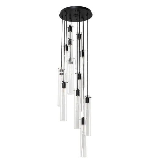 Meyda Lighting Cilindro 16" 12-Light Solar Black Cascading Pendant Light With Clear Shade Glass