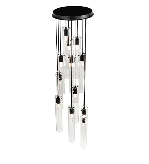 Meyda Lighting Cilindro 16" 12-Light Solar Black Cascading Pendant Light With Clear Shade Glass