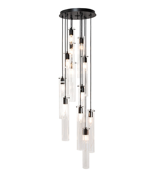 Meyda Lighting Cilindro 16" 12-Light Solar Black Cascading Pendant Light With Clear Shade Glass