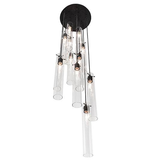 Meyda Lighting Cilindro 16" 12-Light Solar Black Cascading Pendant Light With Clear Shade Glass