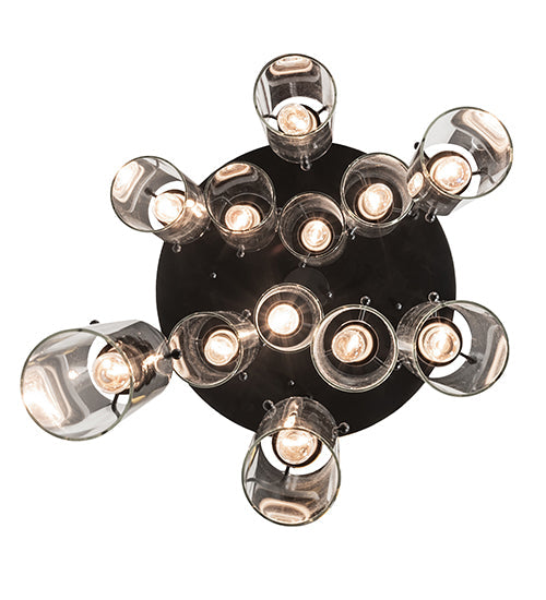Meyda Lighting Cilindro 16" 12-Light Solar Black Cascading Pendant Light With Clear Shade Glass
