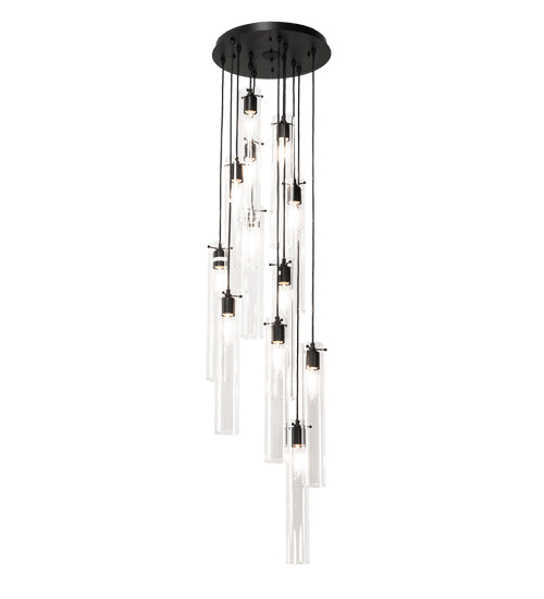 Meyda Lighting Cilindro 16" 12-Light Solar Black Cascading Pendant Light With Clear Shade Glass