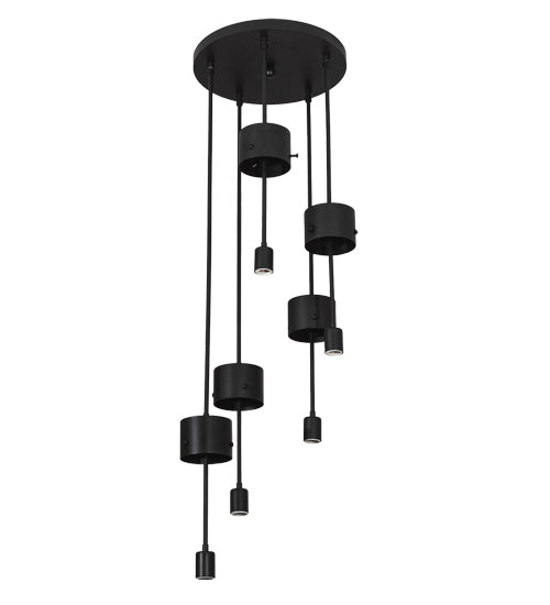 Meyda Lighting Cilindro 16" 5-Light Solar Black Cascading Pendant Light With White Statuario Idalight Shade