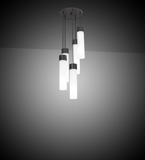 Meyda Lighting Cilindro 16" 5-Light Solar Black Cascading Pendant Light With White Statuario Idalight Shade