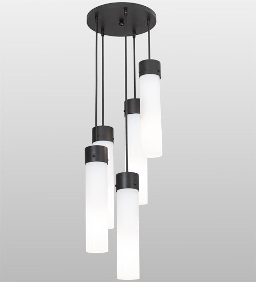 Meyda Lighting Cilindro 16" 5-Light Solar Black Cascading Pendant Light With White Statuario Idalight Shade