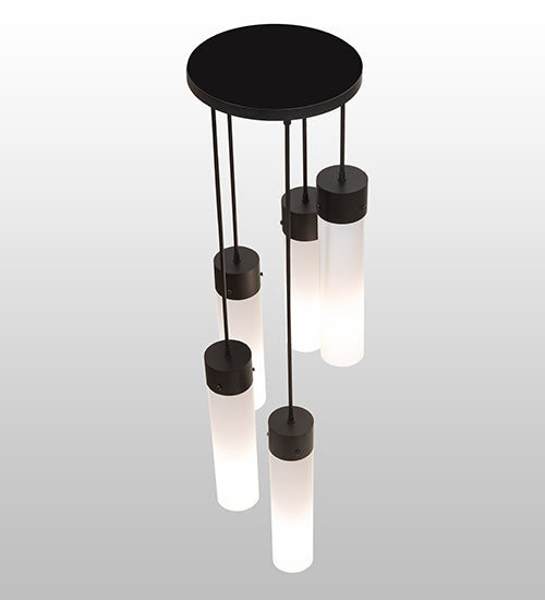 Meyda Lighting Cilindro 16" 5-Light Solar Black Cascading Pendant Light With White Statuario Idalight Shade