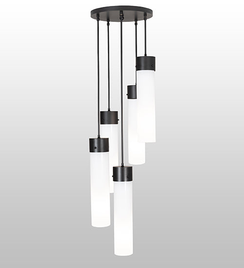 Meyda Lighting Cilindro 16" 5-Light Solar Black Cascading Pendant Light With White Statuario Idalight Shade