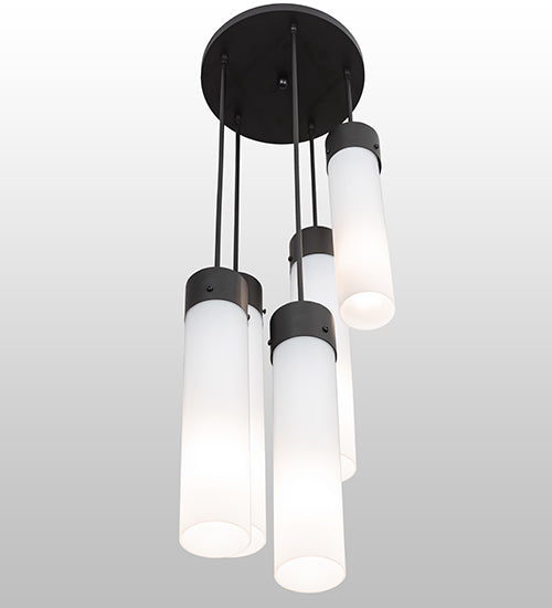 Meyda Lighting Cilindro 16" 5-Light Solar Black Cascading Pendant Light With White Statuario Idalight Shade