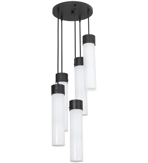 Meyda Lighting Cilindro 16" 5-Light Solar Black Cascading Pendant Light With White Statuario Idalight Shade