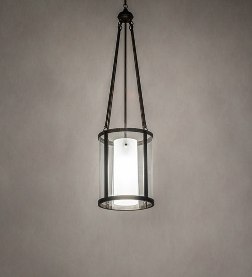 Meyda Lighting Cilindro 16" Gold Flemish Campbell Pendant Light With Clear & Frosted Shade Glass