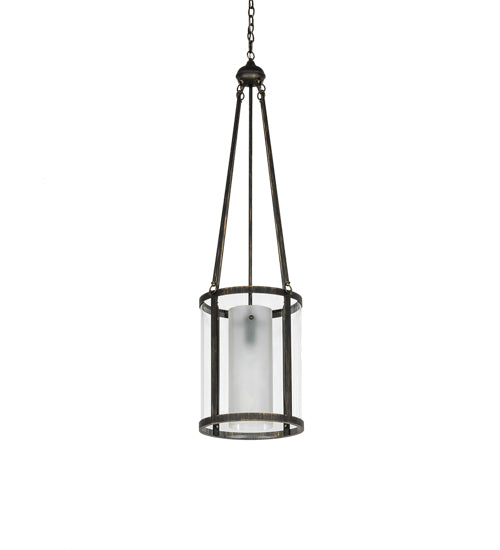 Meyda Lighting Cilindro 16" Gold Flemish Campbell Pendant Light With Clear & Frosted Shade Glass
