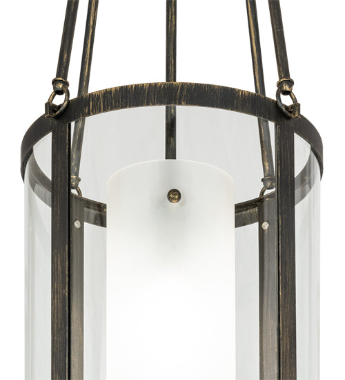 Meyda Lighting Cilindro 16" Gold Flemish Campbell Pendant Light With Clear & Frosted Shade Glass