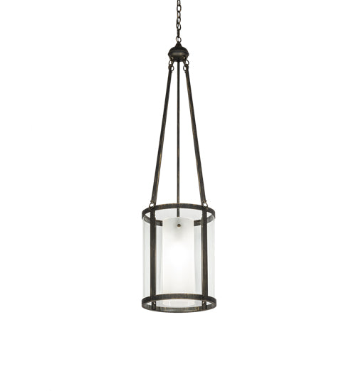 Meyda Lighting Cilindro 16" Gold Flemish Campbell Pendant Light With Clear & Frosted Shade Glass