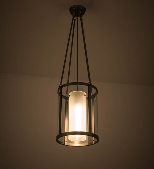 Meyda Lighting Cilindro 16" Silver Steel Campbell Pendant Light With Clear & Frosted Shade Glass
