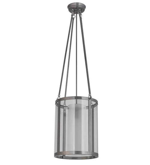 Meyda Lighting Cilindro 16" Silver Steel Campbell Pendant Light With Clear & Frosted Shade Glass