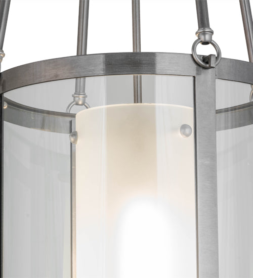 Meyda Lighting Cilindro 16" Silver Steel Campbell Pendant Light With Clear & Frosted Shade Glass