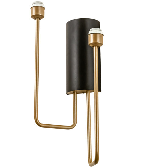 Meyda Lighting Cilindro 17" 2-Light Textured Black & Champagne Metallic Duet Wall Sconce With Black Textrene & Statuario Idalight Shade