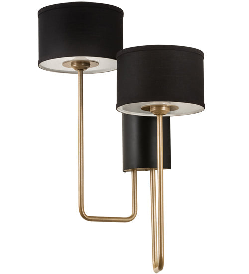 Meyda Lighting Cilindro 17" 2-Light Textured Black & Champagne Metallic Duet Wall Sconce With Black Textrene & Statuario Idalight Shade