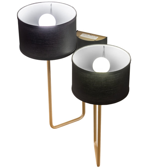 Meyda Lighting Cilindro 17" 2-Light Textured Black & Champagne Metallic Duet Wall Sconce With Black Textrene & Statuario Idalight Shade