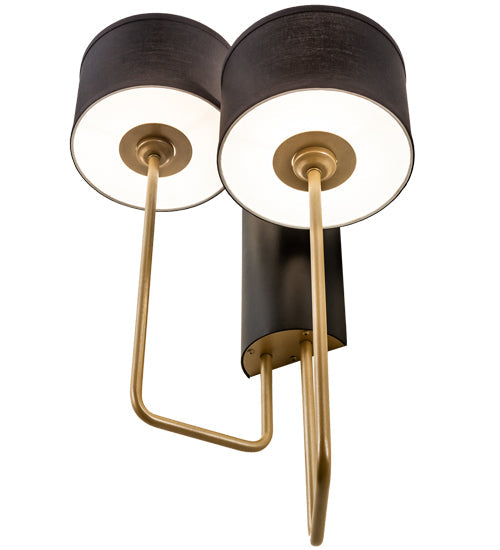 Meyda Lighting Cilindro 17" 2-Light Textured Black & Champagne Metallic Duet Wall Sconce With Black Textrene & Statuario Idalight Shade