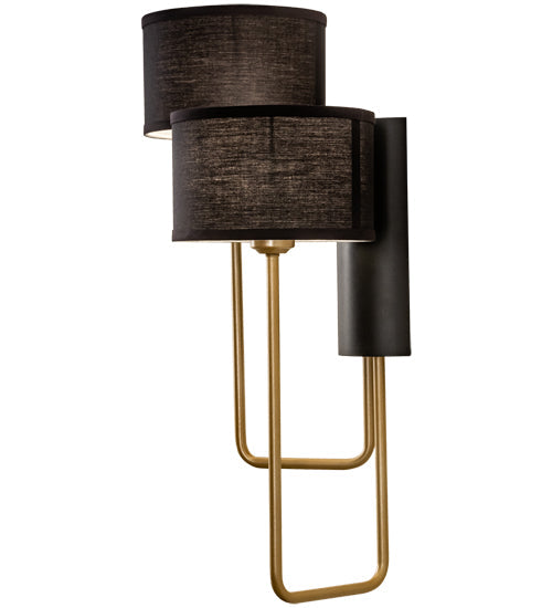 Meyda Lighting Cilindro 17" 2-Light Textured Black & Champagne Metallic Duet Wall Sconce With Black Textrene & Statuario Idalight Shade