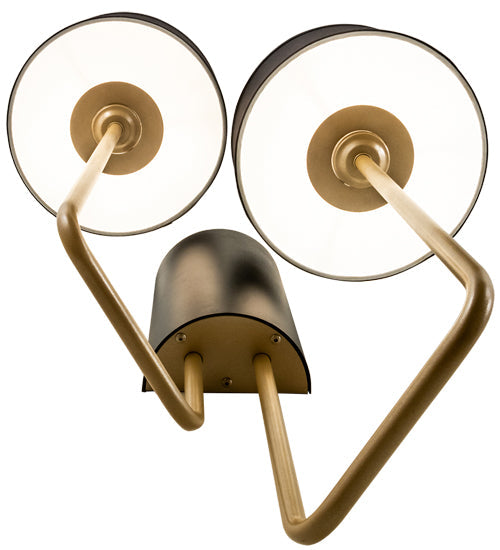 Meyda Lighting Cilindro 17" 2-Light Textured Black & Champagne Metallic Duet Wall Sconce With Black Textrene & Statuario Idalight Shade