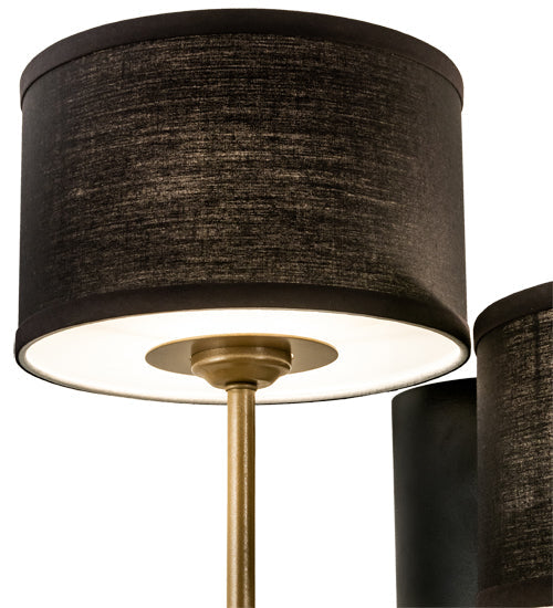 Meyda Lighting Cilindro 17" 2-Light Textured Black & Champagne Metallic Duet Wall Sconce With Black Textrene & Statuario Idalight Shade