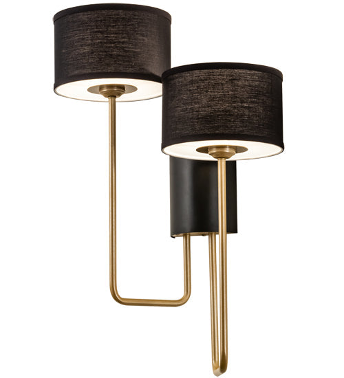 Meyda Lighting Cilindro 17" 2-Light Textured Black & Champagne Metallic Duet Wall Sconce With Black Textrene & Statuario Idalight Shade