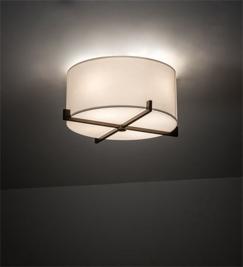 Meyda Lighting Cilindro 17" Brown Metalic Structure Flush Mount Light With Statuario Frosted Idalight Shade