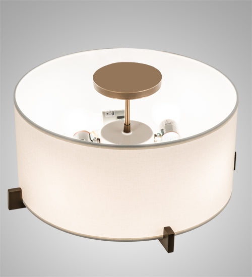 Meyda Lighting Cilindro 17" Brown Metalic Structure Flush Mount Light With Statuario Frosted Idalight Shade